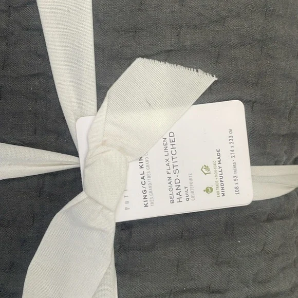 Pottery barn Belgian flax linen hand stitched quilt king/cal king NEW!
